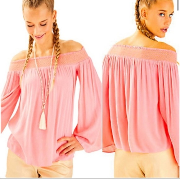 Lilly Pulitzer Off the Shoulder Katya Top Coral - Picture 1 of 9